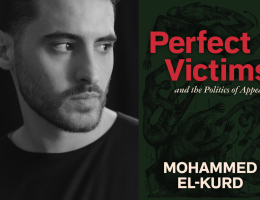 Mohammed El Kurd and the cover of his new book, Perfect Victims.